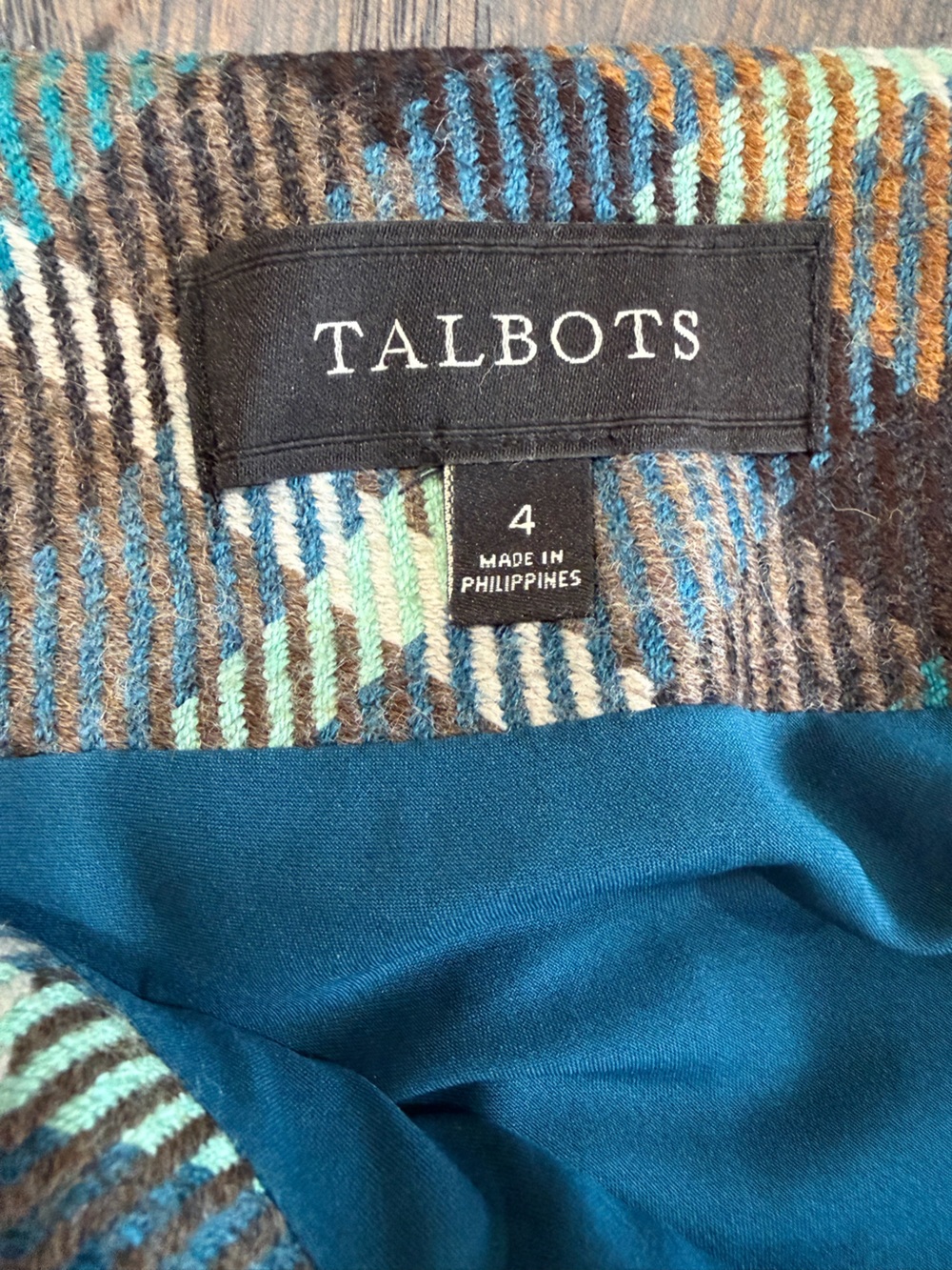 Talbots Size 4 Teal Brown Plaid Wool Blend Lined Skirt - Picture 2 of 7